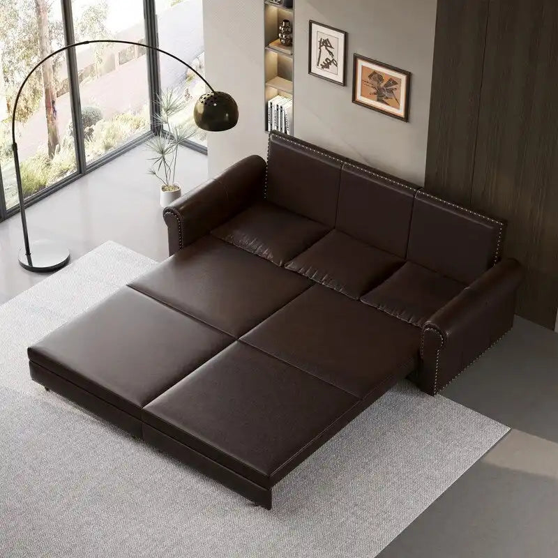 Green/Grey/Black/Beige Velvet & Faux Leather 3-in-1 Pull-Out Sleeper Sofa, Seats 2-3