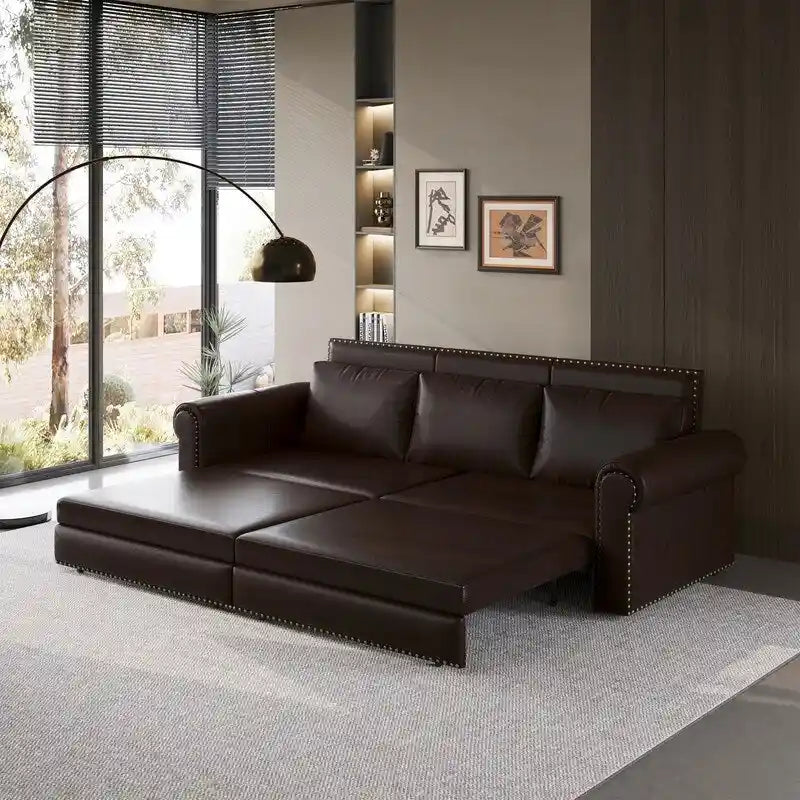 Green/Grey/Black/Beige Velvet & Faux Leather 3-in-1 Pull-Out Sleeper Sofa, Seats 2-3