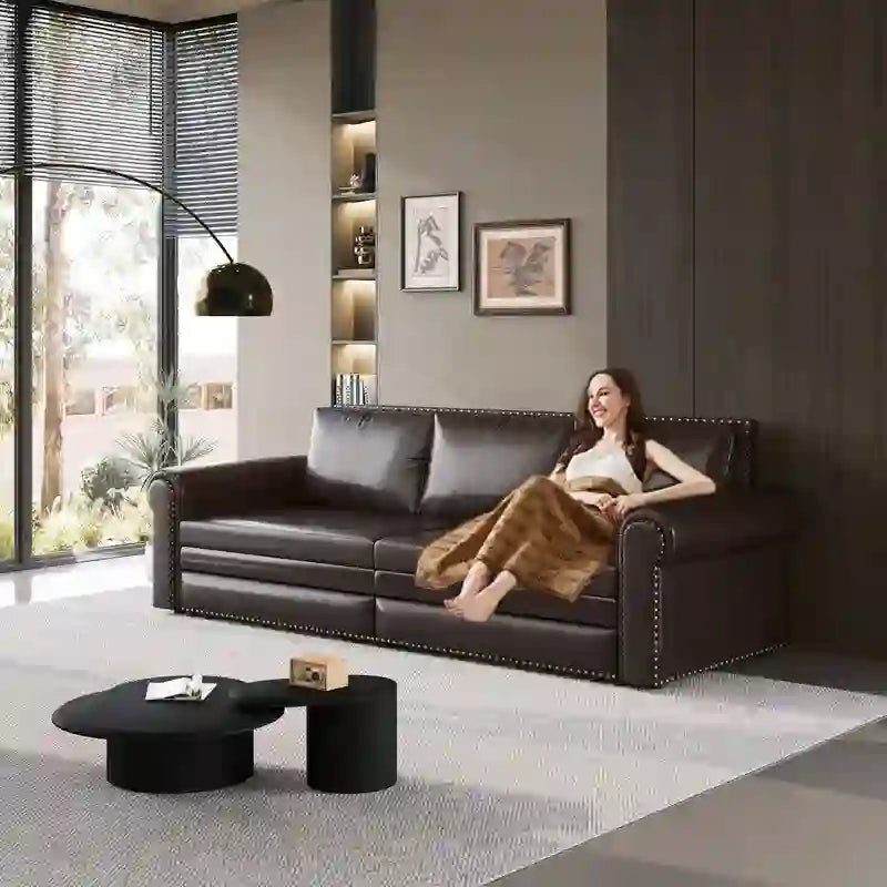 Green/Grey/Black/Beige Velvet & Faux Leather 3-in-1 Pull-Out Sleeper Sofa, Seats 2-3