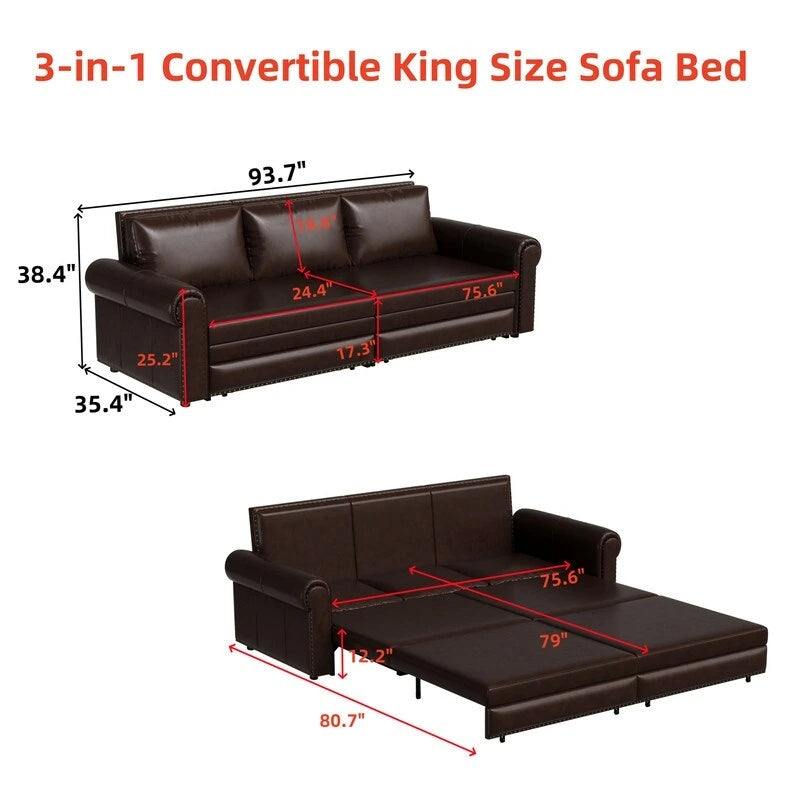 Green/Grey/Black/Beige Velvet & Faux Leather 3-in-1 Pull-Out Sleeper Sofa, Seats 2-3