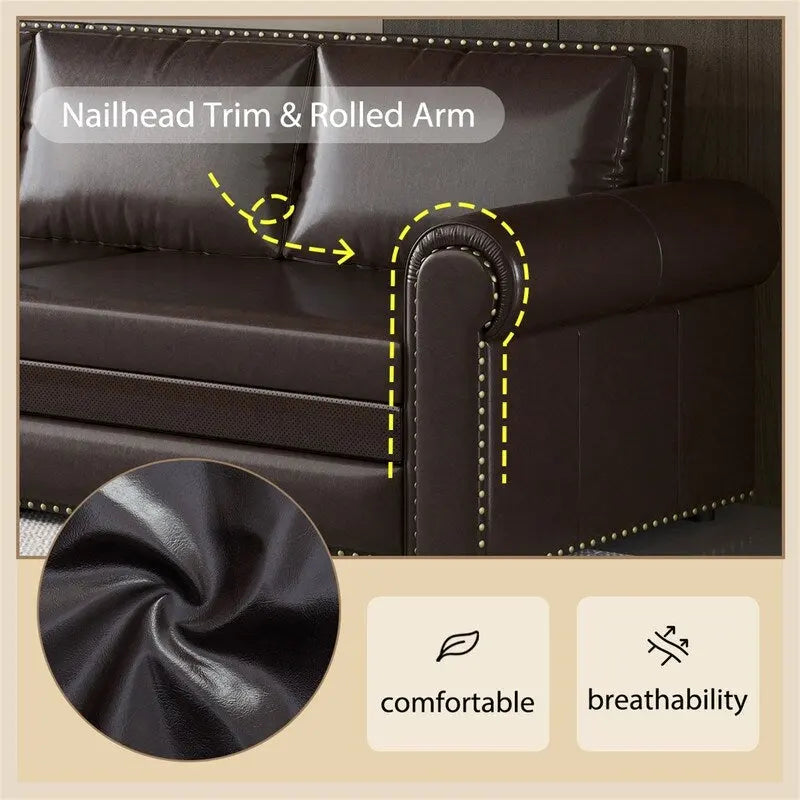 Green/Grey/Black/Beige Velvet & Faux Leather 3-in-1 Pull-Out Sleeper Sofa, Seats 2-3