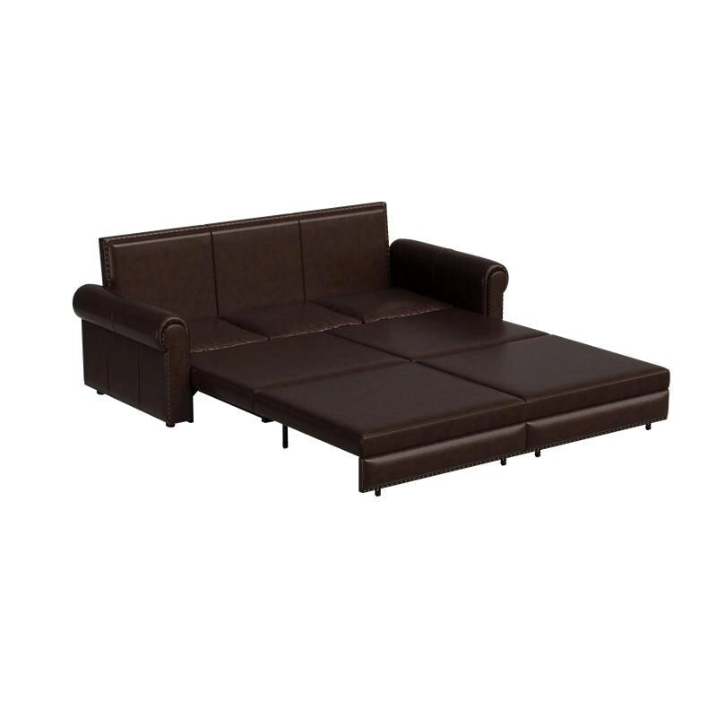 Green/Grey/Black/Beige Velvet & Faux Leather 3-in-1 Pull-Out Sleeper Sofa, Seats 2-3