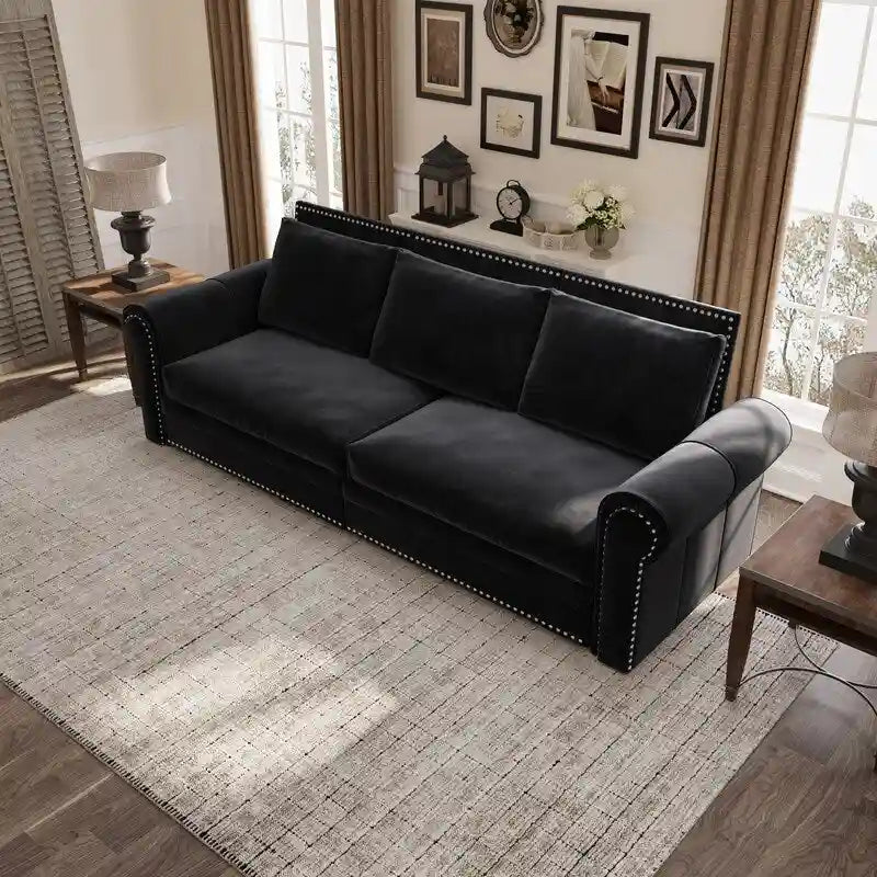 Green/Grey/Black/Beige Velvet & Faux Leather 3-in-1 Pull-Out Sleeper Sofa, Seats 2-3