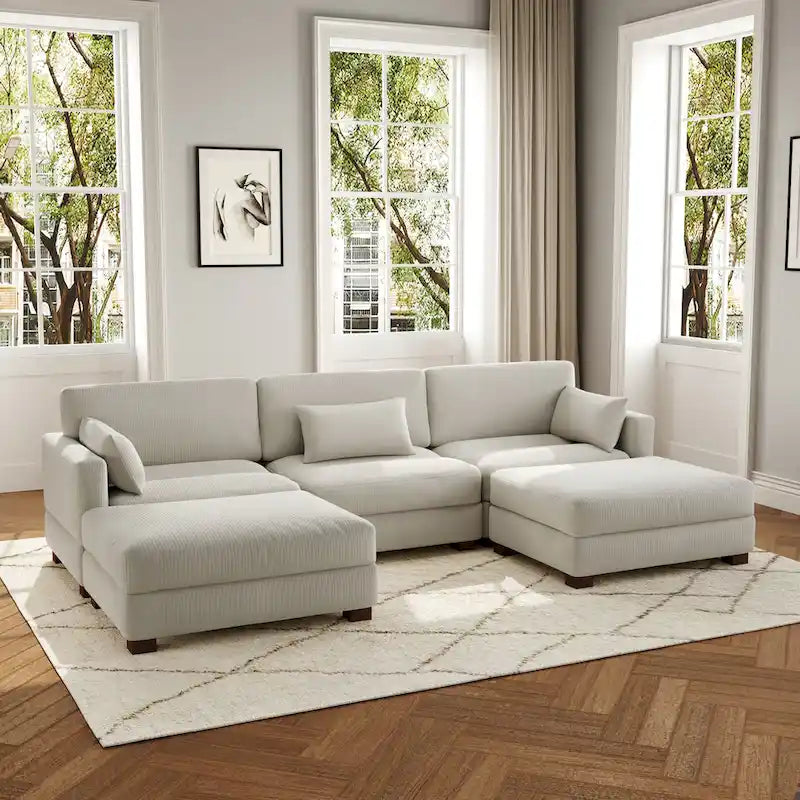 Corduroy U-Shaped Modular Sectional Sofa, 3-Piece, Seats 5–7 | Multiple Colors