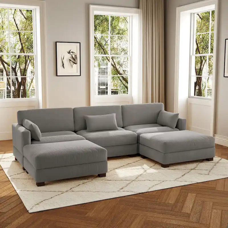 Corduroy U-Shaped Modular Sectional Sofa, 3-Piece, Seats 5–7 | Multiple Colors