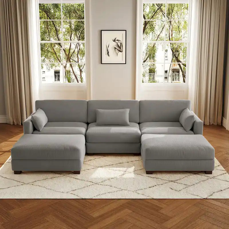 Corduroy U-Shaped Modular Sectional Sofa, 3-Piece, Seats 5–7 | Multiple Colors