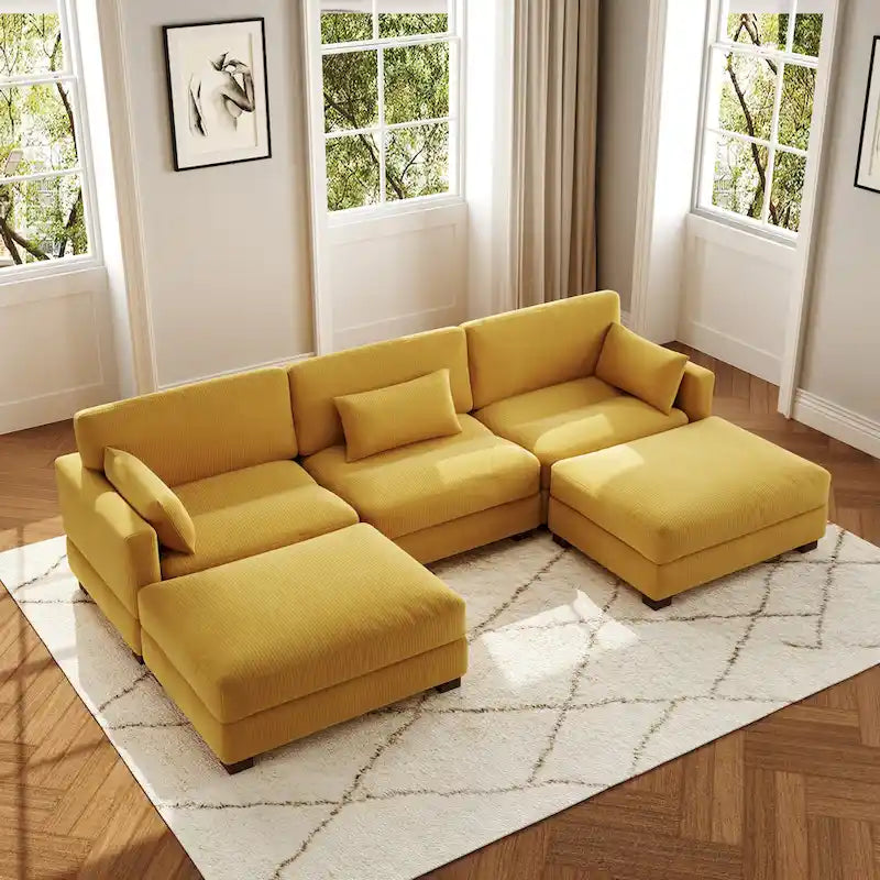 Corduroy U-Shaped Modular Sectional Sofa, 3-Piece, Seats 5–7 | Multiple Colors