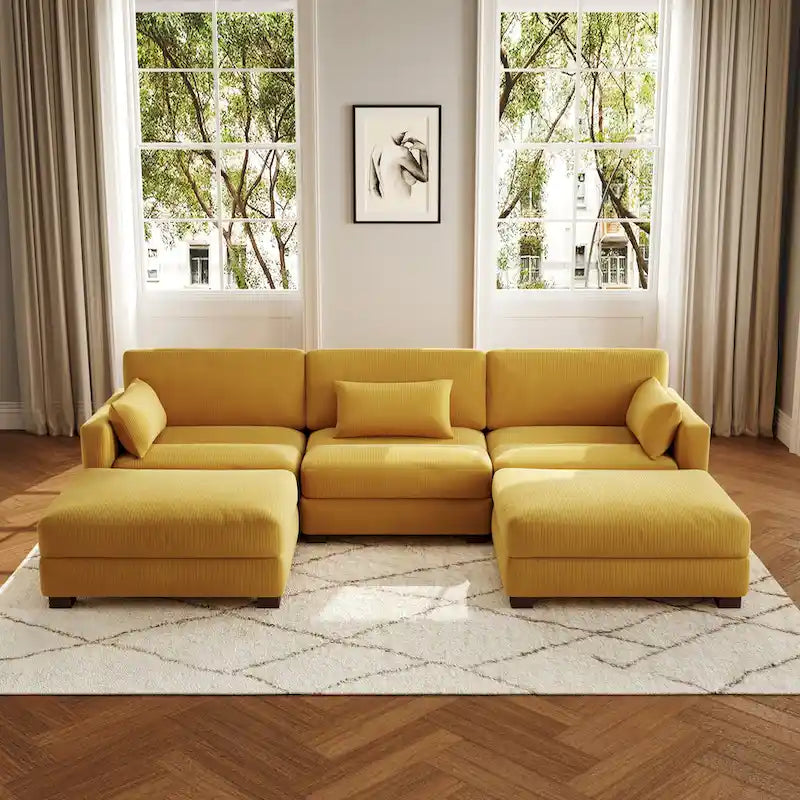 Corduroy U-Shaped Modular Sectional Sofa, 3-Piece, Seats 5–7 | Multiple Colors
