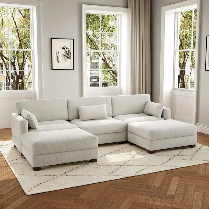 Corduroy U-Shaped Modular Sectional Sofa, 3-Piece, Seats 5–7 | Multiple Colors