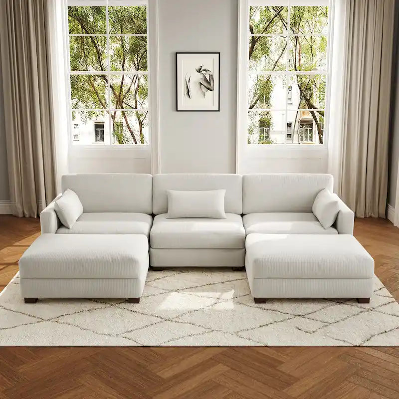 Corduroy U-Shaped Modular Sectional Sofa, 3-Piece, Seats 5–7 | Multiple Colors