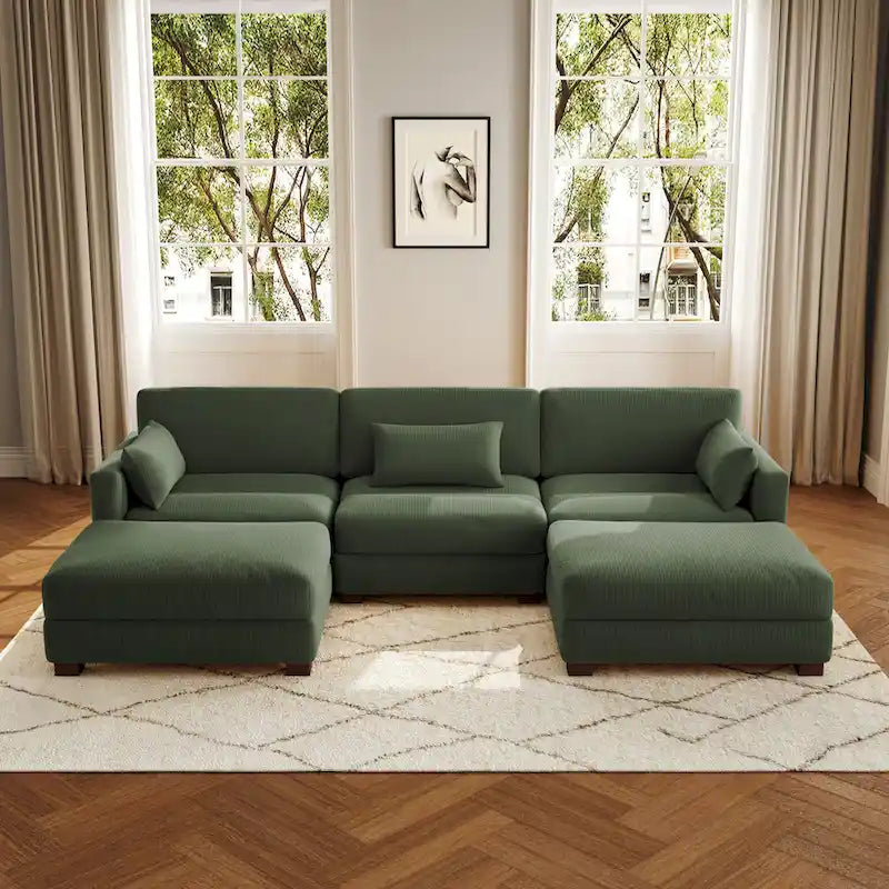 Corduroy U-Shaped Modular Sectional Sofa, 3-Piece, Seats 5–7 | Multiple Colors