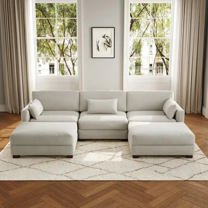 Corduroy U-Shaped Modular Sectional Sofa, 3-Piece, Seats 5–7 | Multiple Colors