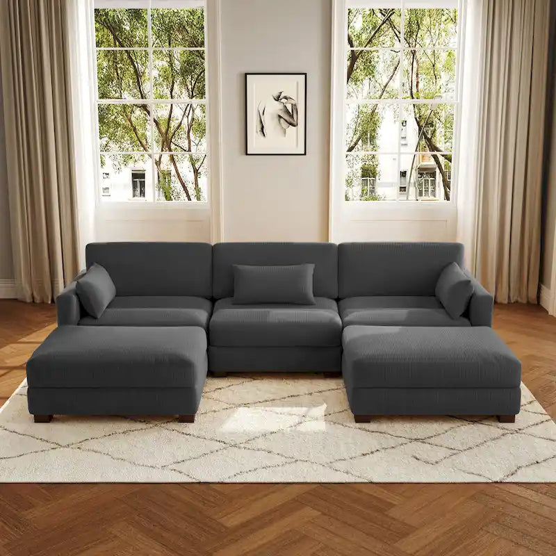 Corduroy U-Shaped Modular Sectional Sofa, 3-Piece, Seats 5–7 | Multiple Colors