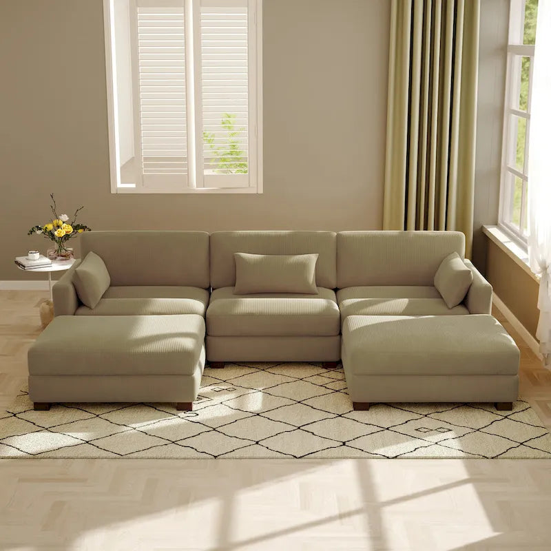 Corduroy U-Shaped Modular Sectional Sofa, 3-Piece, Seats 5–7 | Multiple Colors