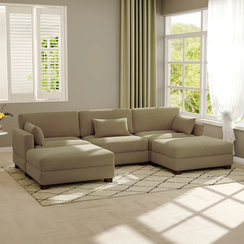 Corduroy U-Shaped Modular Sectional Sofa, 3-Piece, Seats 5–7 | Multiple Colors