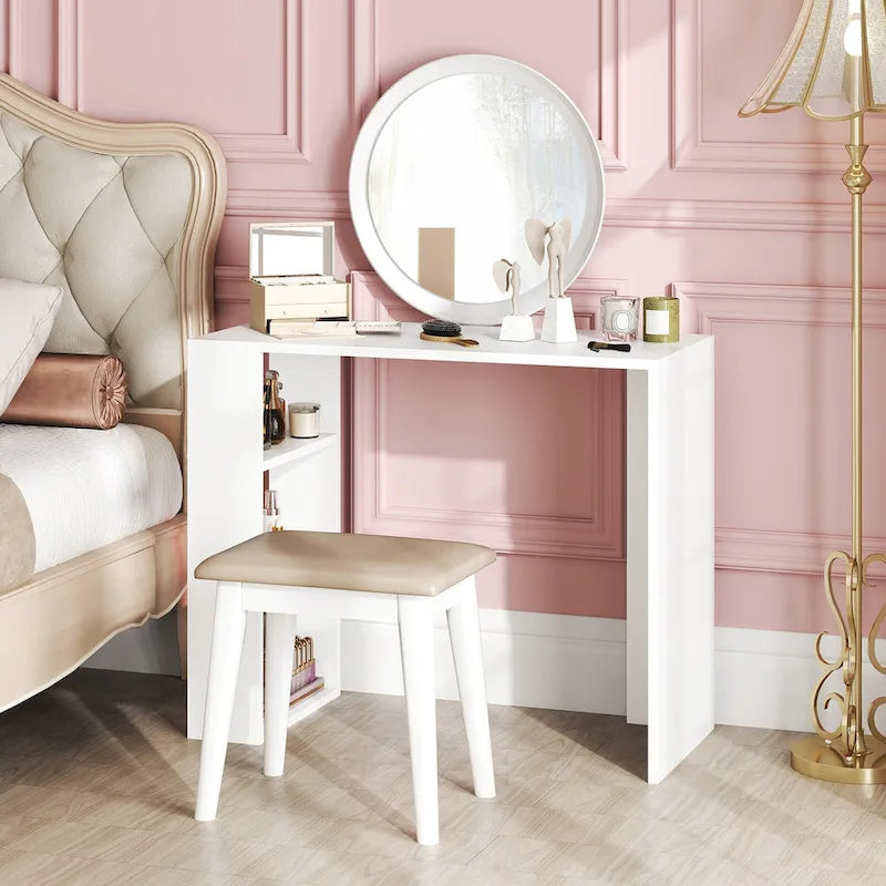 White Corner Writing Desk with 3 Open Shelves, Single-Person