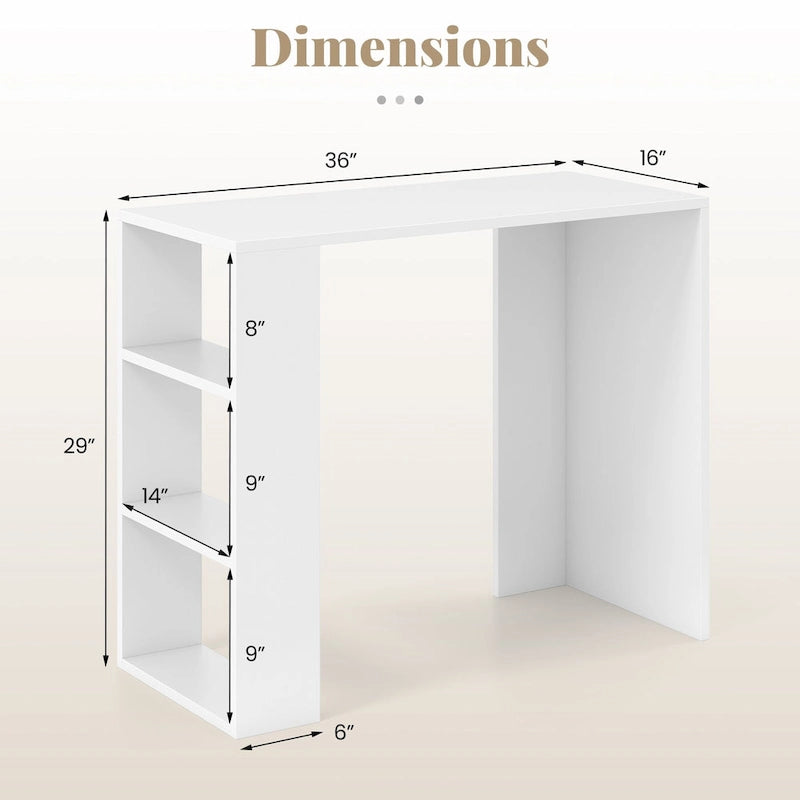 White Corner Writing Desk with 3 Open Shelves, Single-Person