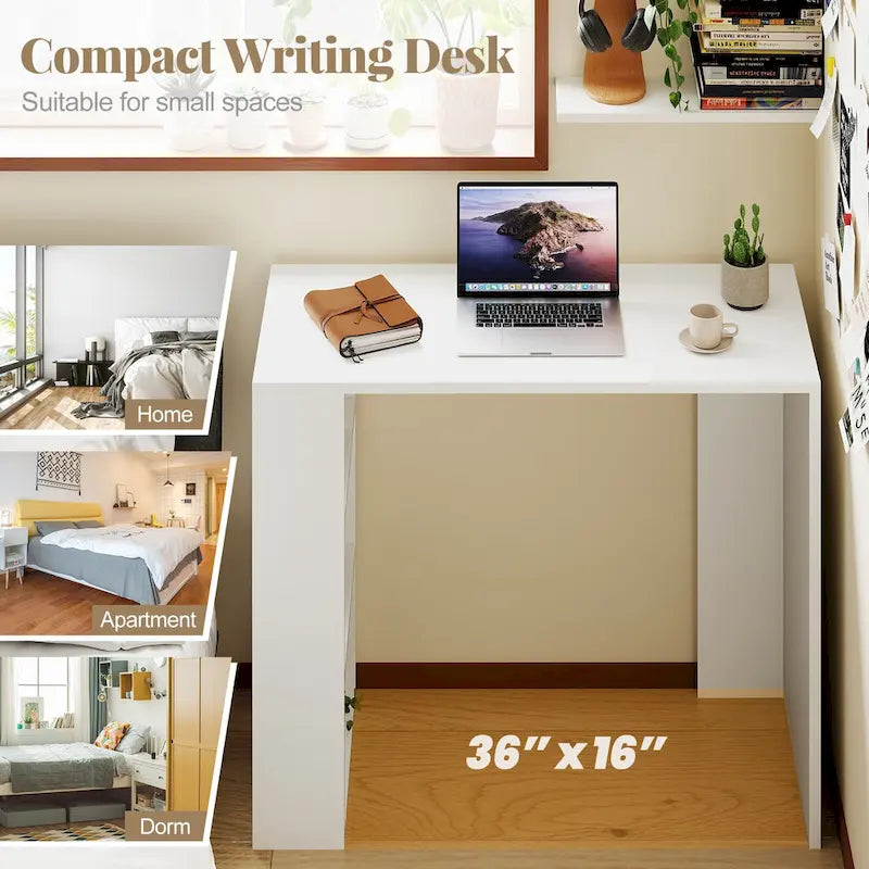 White Corner Writing Desk with 3 Open Shelves, Single-Person