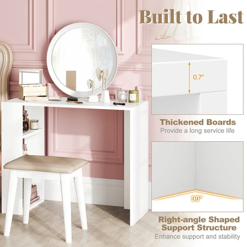 White Corner Writing Desk with 3 Open Shelves, Single-Person