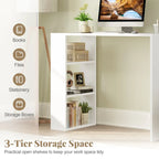 White Corner Writing Desk with 3 Open Shelves, Single-Person