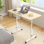 Oak/Brown/Black Rolling Sit-Stand Desk, Height-Adjustable, Single-User, 31.5"