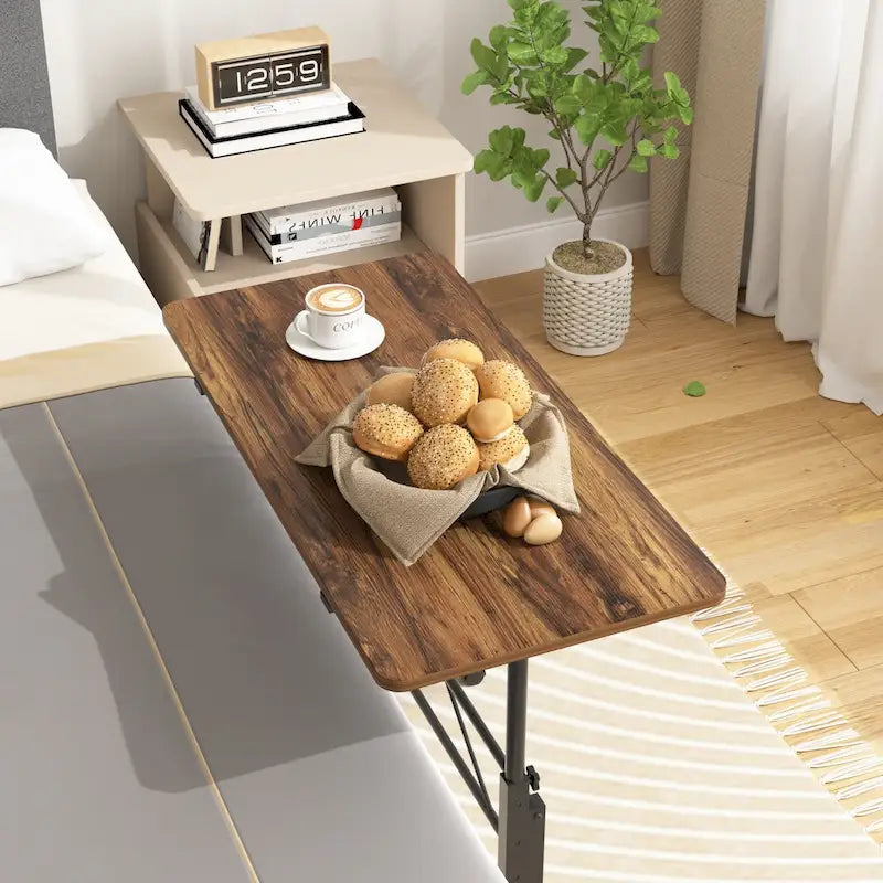 Oak/Brown/Black Rolling Sit-Stand Desk, Height-Adjustable, Single-User, 31.5"