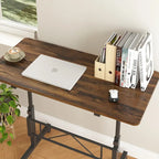 Oak/Brown/Black Rolling Sit-Stand Desk, Height-Adjustable, Single-User, 31.5"