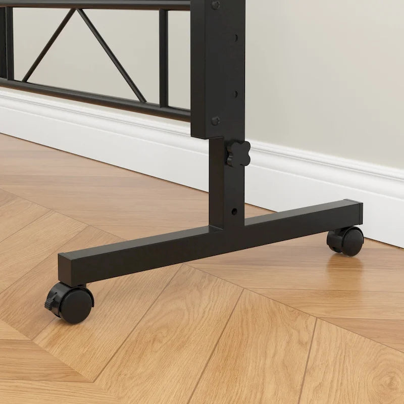 Oak/Brown/Black Rolling Sit-Stand Desk, Height-Adjustable, Single-User, 31.5"