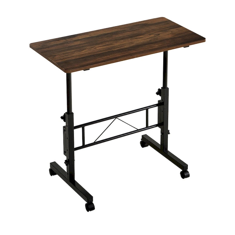 Oak/Brown/Black Rolling Sit-Stand Desk, Height-Adjustable, Single-User, 31.5"