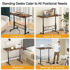 Oak/Brown/Black Rolling Sit-Stand Desk, Height-Adjustable, Single-User, 31.5"