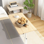 Oak/Brown/Black Rolling Sit-Stand Desk, Height-Adjustable, Single-User, 31.5"