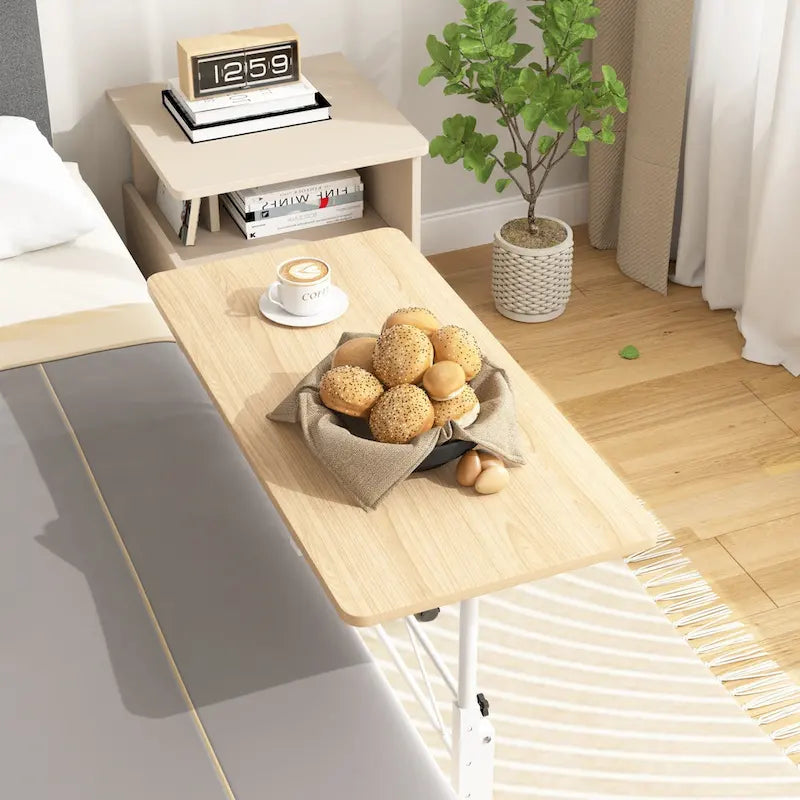 Oak/Brown/Black Rolling Sit-Stand Desk, Height-Adjustable, Single-User, 31.5"
