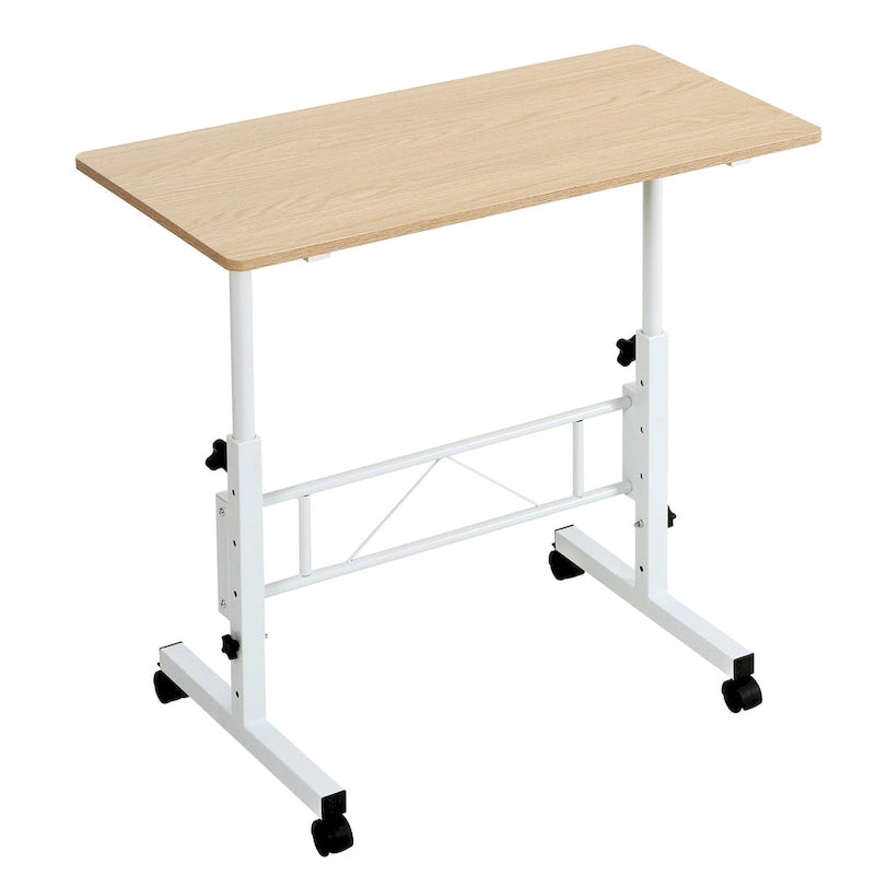 Oak/Brown/Black Rolling Sit-Stand Desk, Height-Adjustable, Single-User, 31.5"