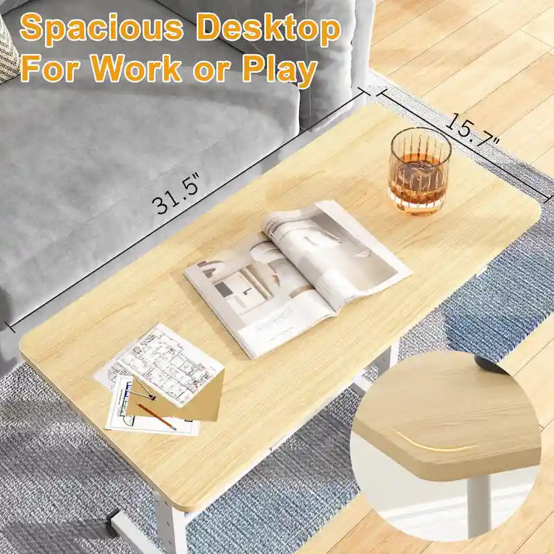 Oak/Brown/Black Rolling Sit-Stand Desk, Height-Adjustable, Single-User, 31.5"