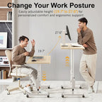 Oak/Brown/Black Rolling Sit-Stand Desk, Height-Adjustable, Single-User, 31.5"