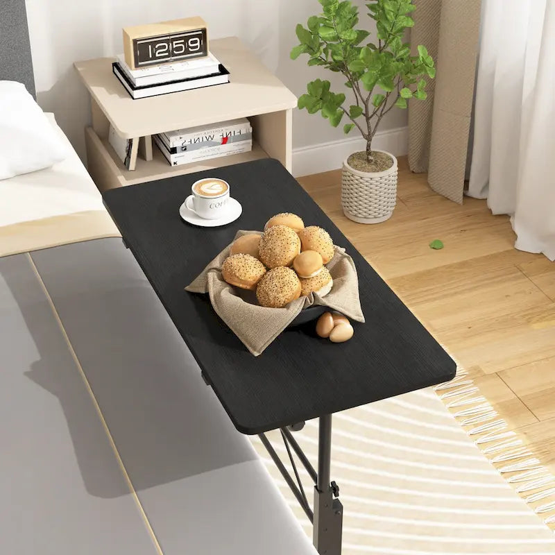Oak/Brown/Black Rolling Sit-Stand Desk, Height-Adjustable, Single-User, 31.5"