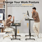 Oak/Brown/Black Rolling Sit-Stand Desk, Height-Adjustable, Single-User, 31.5"