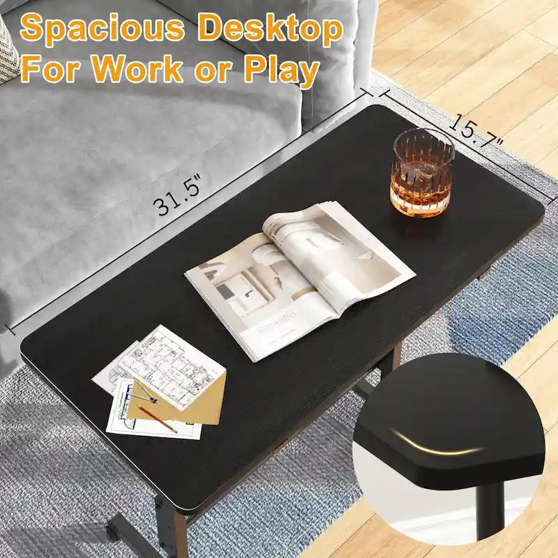 Oak/Brown/Black Rolling Sit-Stand Desk, Height-Adjustable, Single-User, 31.5"