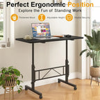 Oak/Brown/Black Rolling Sit-Stand Desk, Height-Adjustable, Single-User, 31.5"