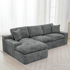 Grey/Red/Blue Chenille Sectional Sofa, L-Shape Reversible, 3-Seater