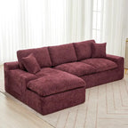 Grey/Red/Blue Chenille Sectional Sofa, L-Shape Reversible, 3-Seater