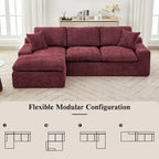 Grey/Red/Blue Chenille Sectional Sofa, L-Shape Reversible, 3-Seater