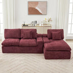 Grey/Red/Blue Chenille Sectional Sofa, L-Shape Reversible, 3-Seater
