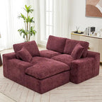 Grey/Red/Blue Chenille Sectional Sofa, L-Shape Reversible, 3-Seater