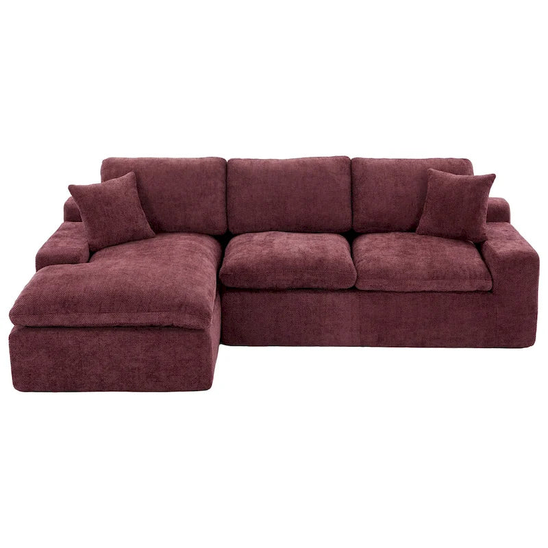 Grey/Red/Blue Chenille Sectional Sofa, L-Shape Reversible, 3-Seater