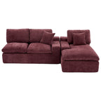 Grey/Red/Blue Chenille Sectional Sofa, L-Shape Reversible, 3-Seater