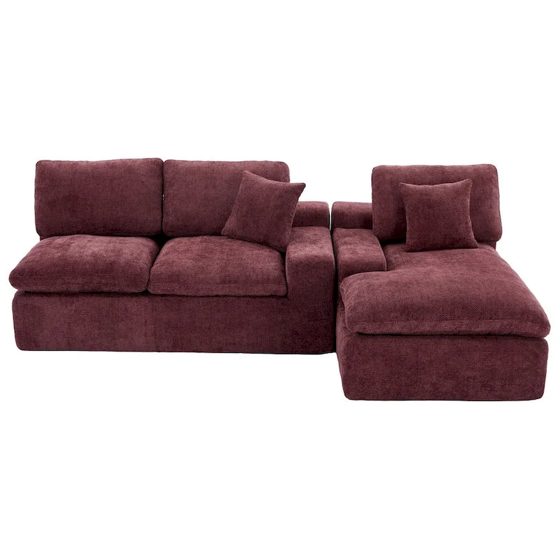 Grey/Red/Blue Chenille Sectional Sofa, L-Shape Reversible, 3-Seater