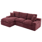 Grey/Red/Blue Chenille Sectional Sofa, L-Shape Reversible, 3-Seater