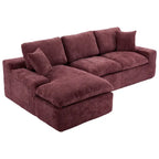 Grey/Red/Blue Chenille Sectional Sofa, L-Shape Reversible, 3-Seater