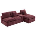 Grey/Red/Blue Chenille Sectional Sofa, L-Shape Reversible, 3-Seater